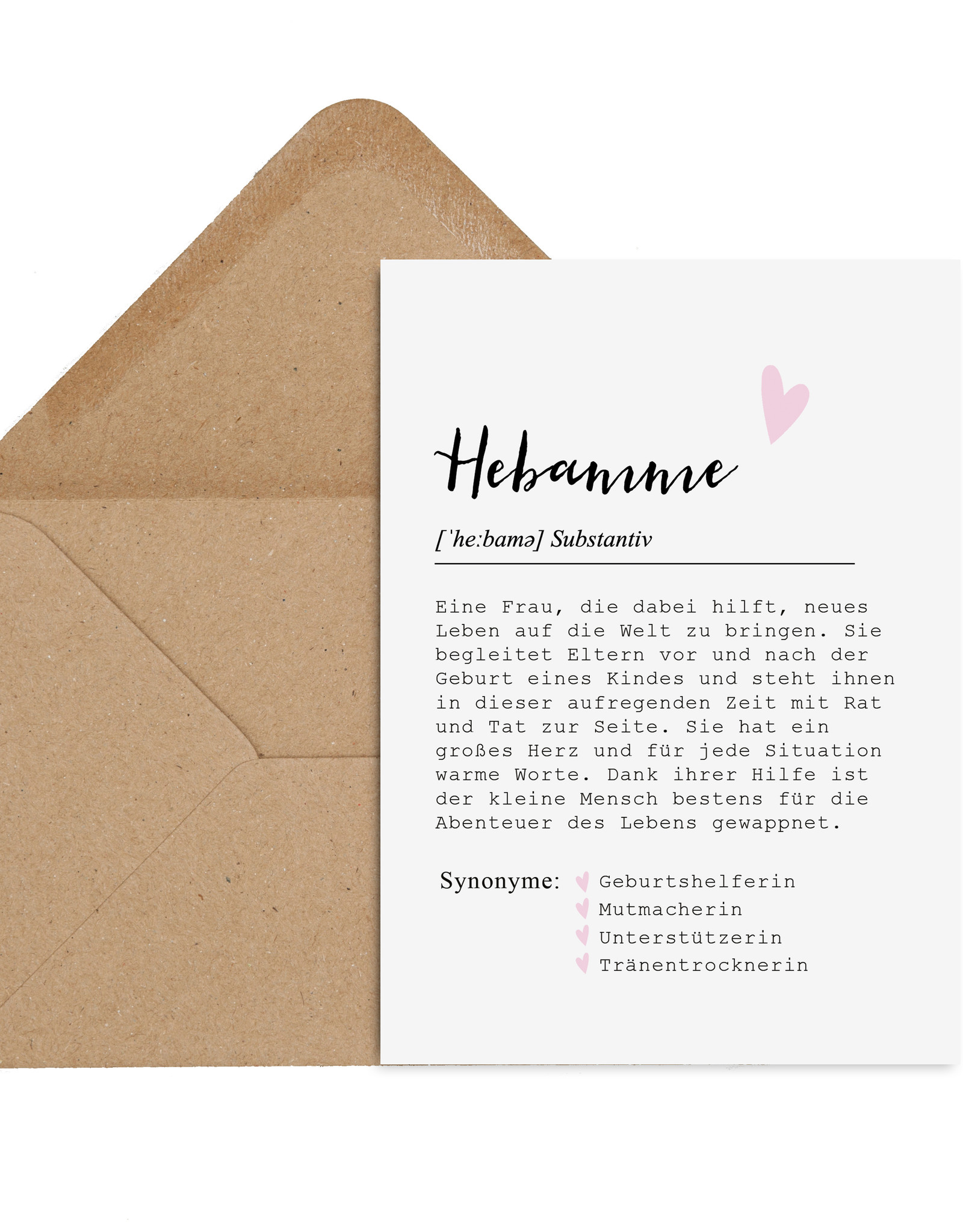 Postkarte HEBAMME Definition inkl. Briefumschlag Hebamme Geschenk