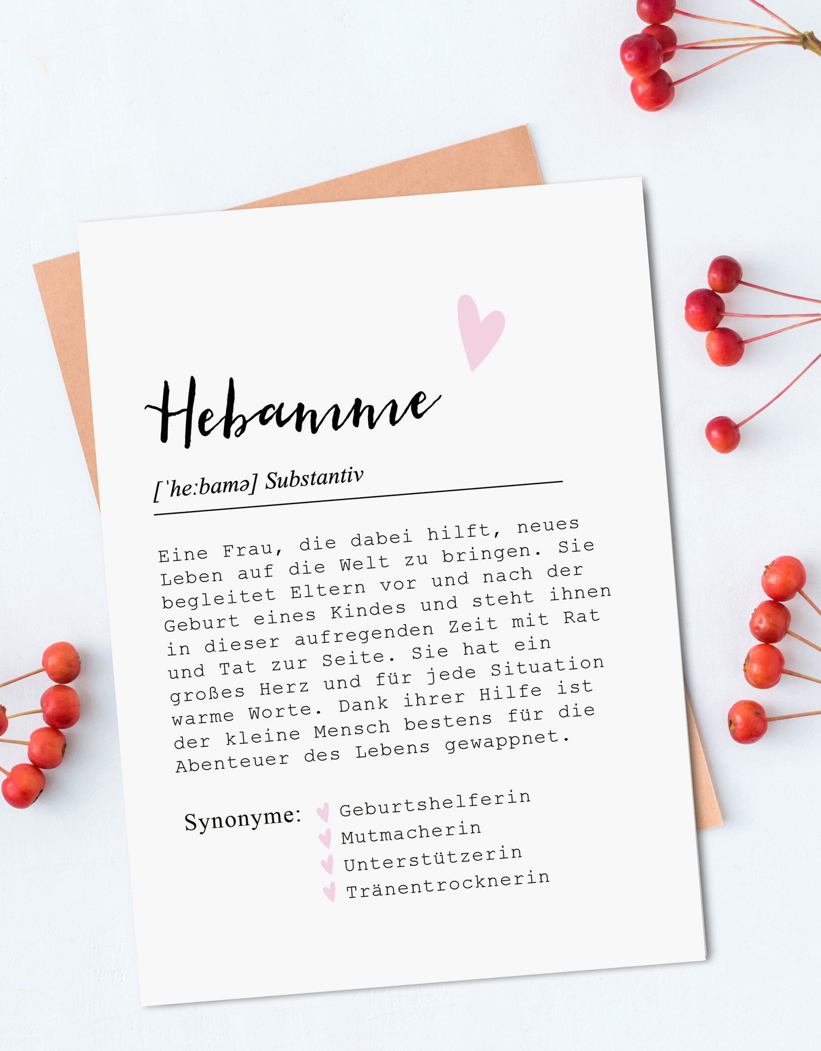 Postkarte HEBAMME Definition inkl. Briefumschlag Hebamme Geschenk