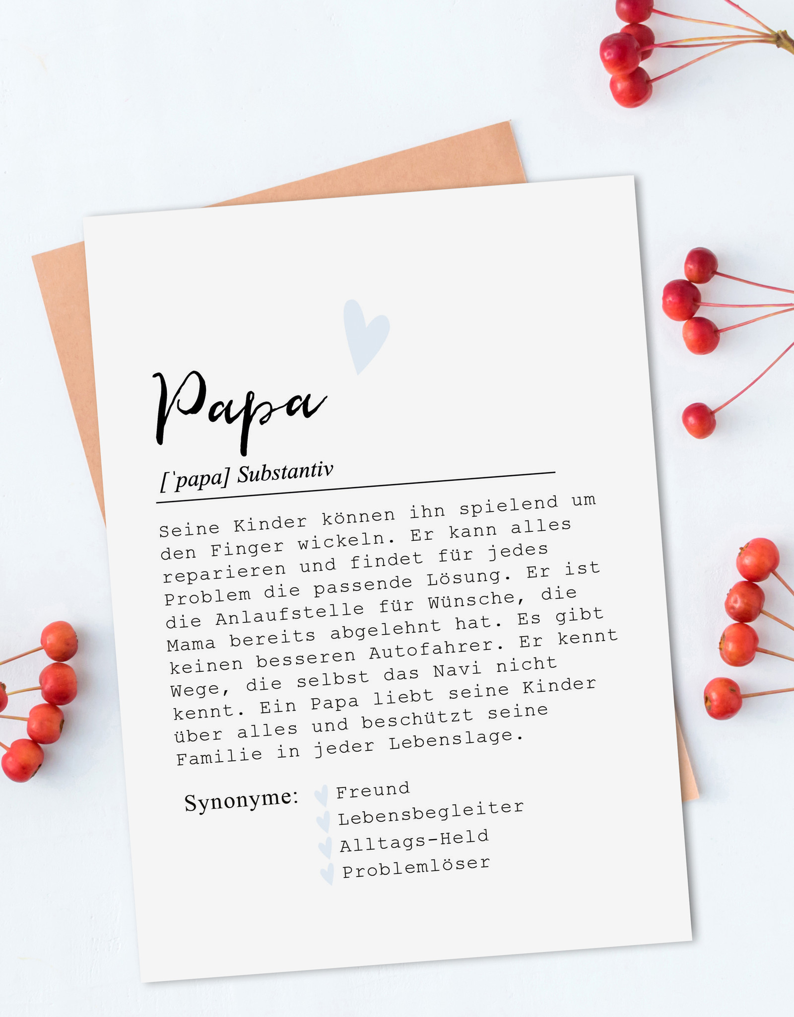 Postkarte PAPA Definition inkl. Briefumschlag Vater Geschenk Papa Vatertag Geschenk