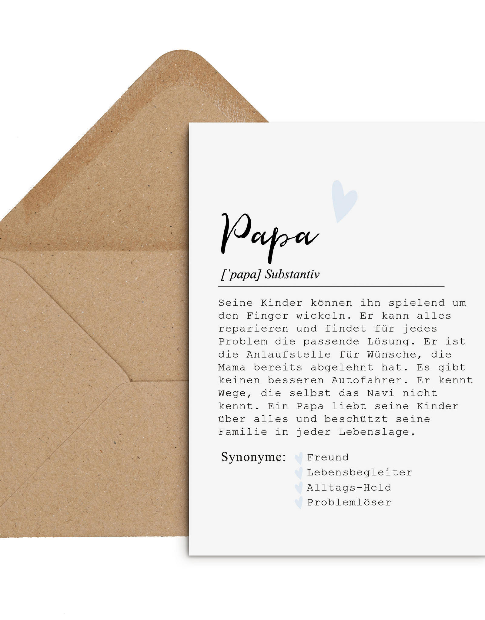 Postkarte PAPA Definition inkl. Briefumschlag Vater Geschenk Papa Vatertag Geschenk