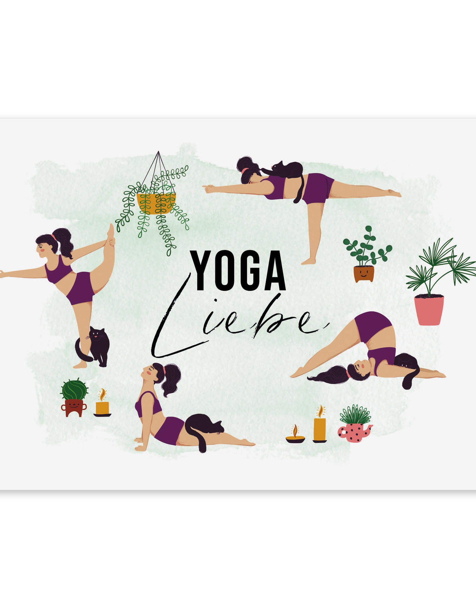 Postkarte YOGA LIEBE Karte Katzen Yoga Postkarte Yoga Geschenk
