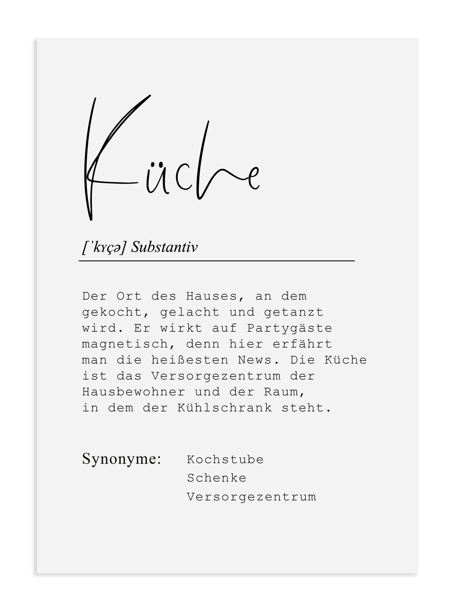 Poster KÜCHE Definition DIN A4 Küche Poster Definition Wandbild