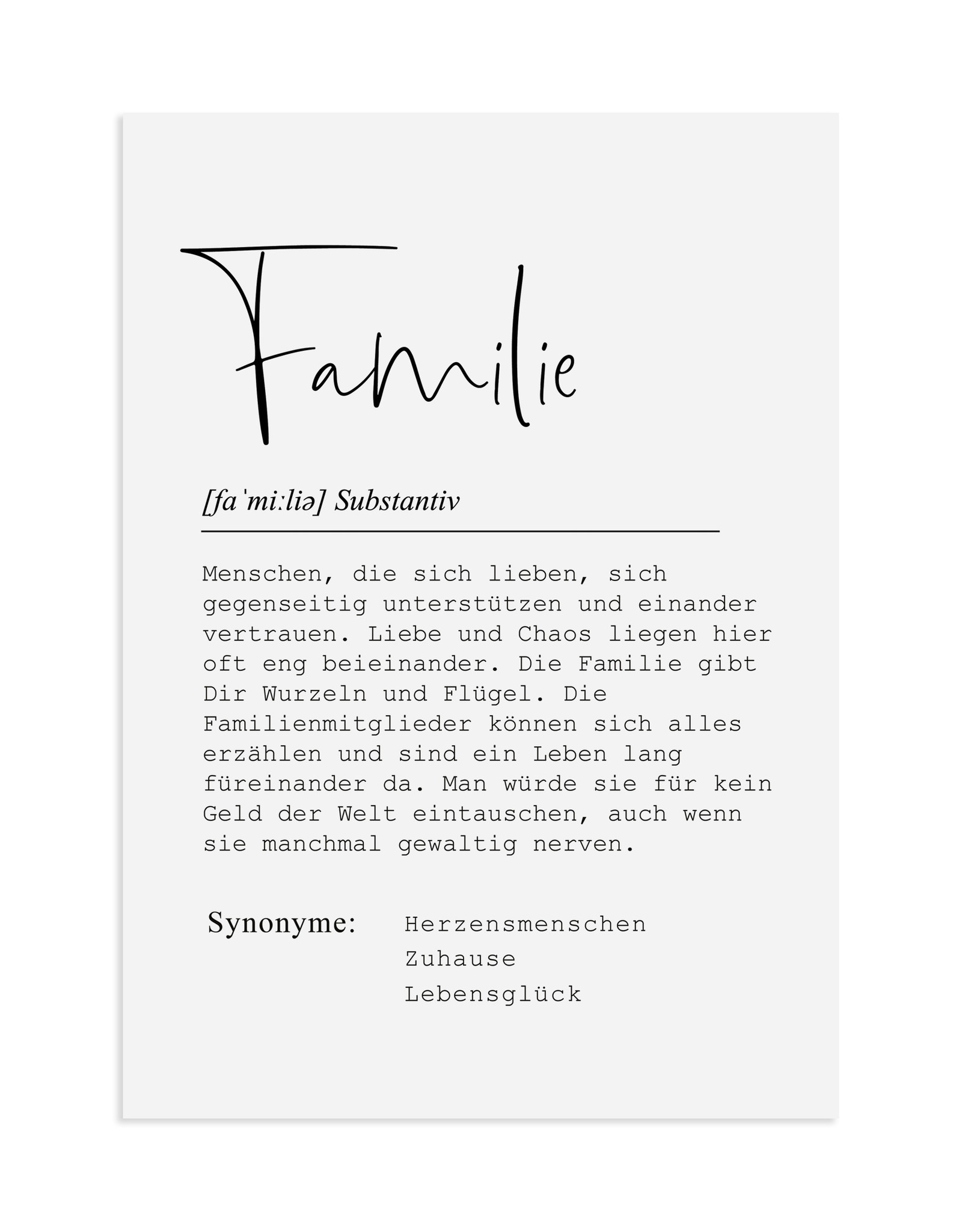 Poster FAMILIE Definition DIN A4 Poster Definition Geschenk Umzug