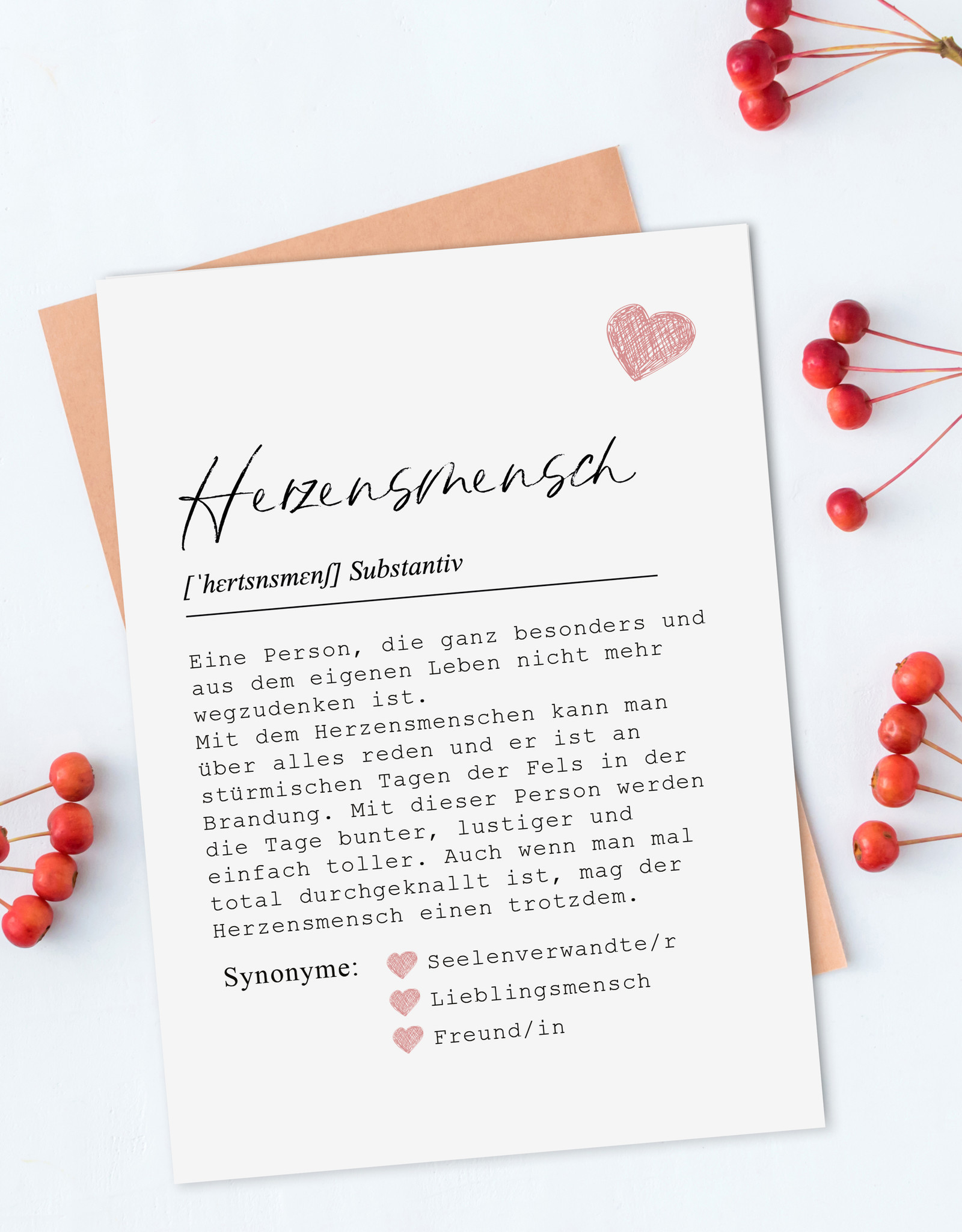 Postkarte HERZENSMENSCH Definition inkl. Briefumschlag Beste Freundin Geschenk