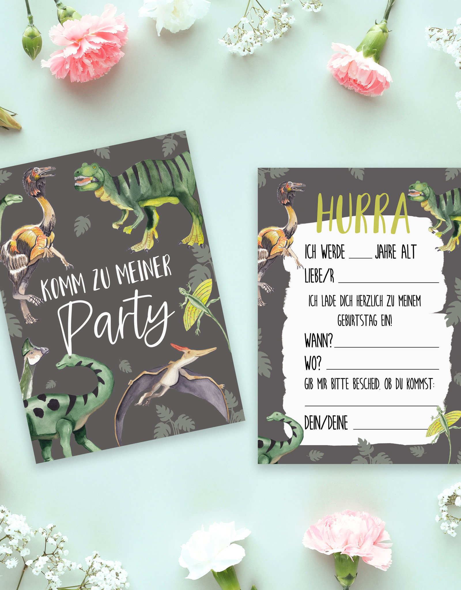 5 x Einladungskarten Kindergeburtstag DINOSAURIER Einladungen Kindergeburtstag