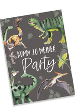 10 x Einladungskarten Kindergeburtstag DINOS + 10 Tüten inkl. Sticker Mitgebsel Kindergeburtstag