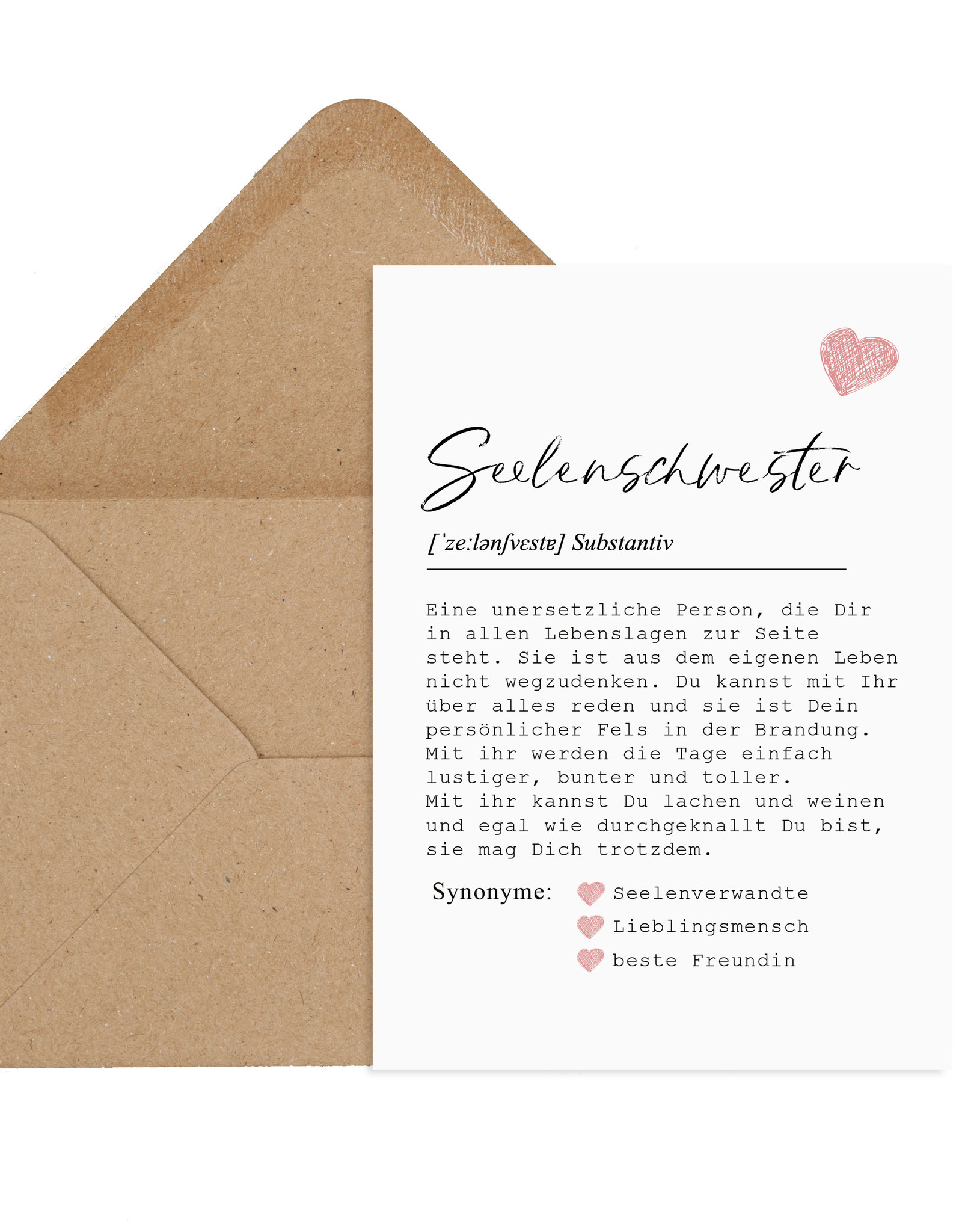 Postkarte Definition SEELENSCHWESTER inkl. Briefumschlag Beste Freundin Geschenk