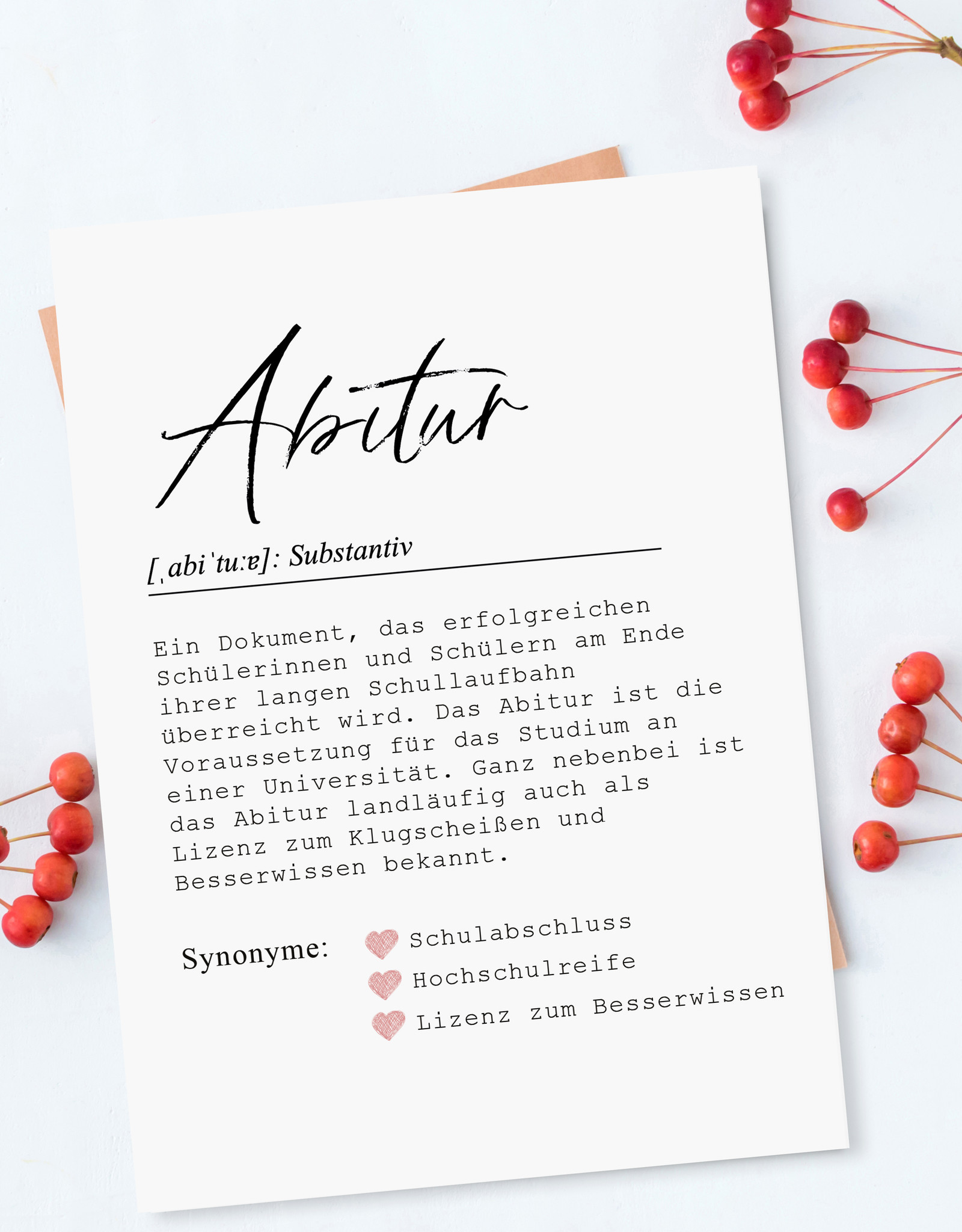 Postkarte ABITUR Definition inkl. Briefumschlag Abitur Geschenk Abitur Karte