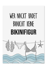 Postkarte lustig Wer nackt badet braucht keine BIKINIFIGUR Postkarte Sprüche