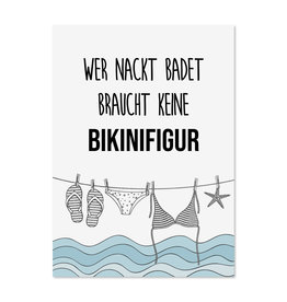 Postkarte lustig Wer nackt badet braucht keine BIKINIFIGUR