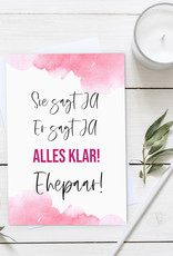 Glückwunschkarte Hochzeit "Sie sagt JA. Er sagt JA." AQUARELL ROSA