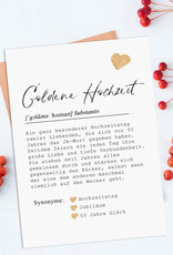 GOLDENE HOCHZEIT Karte Definition Postkarte Goldene Hochzeit Geschenk