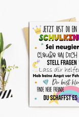 Postkarte Schulanfang SCHULKIND BUNT Geschenk Einschulung