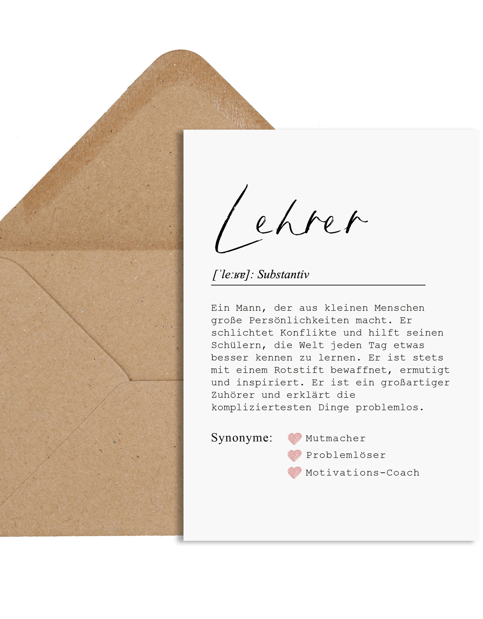 Postkarte Definition LEHRER Definition inkl. Briefumschlag Lehrerin Geschenk