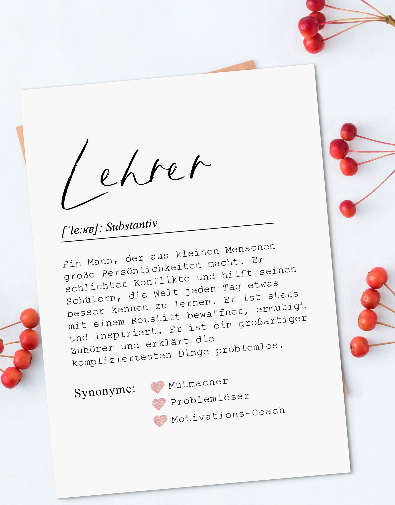 Postkarte Definition LEHRER Definition inkl. Briefumschlag Lehrerin Geschenk