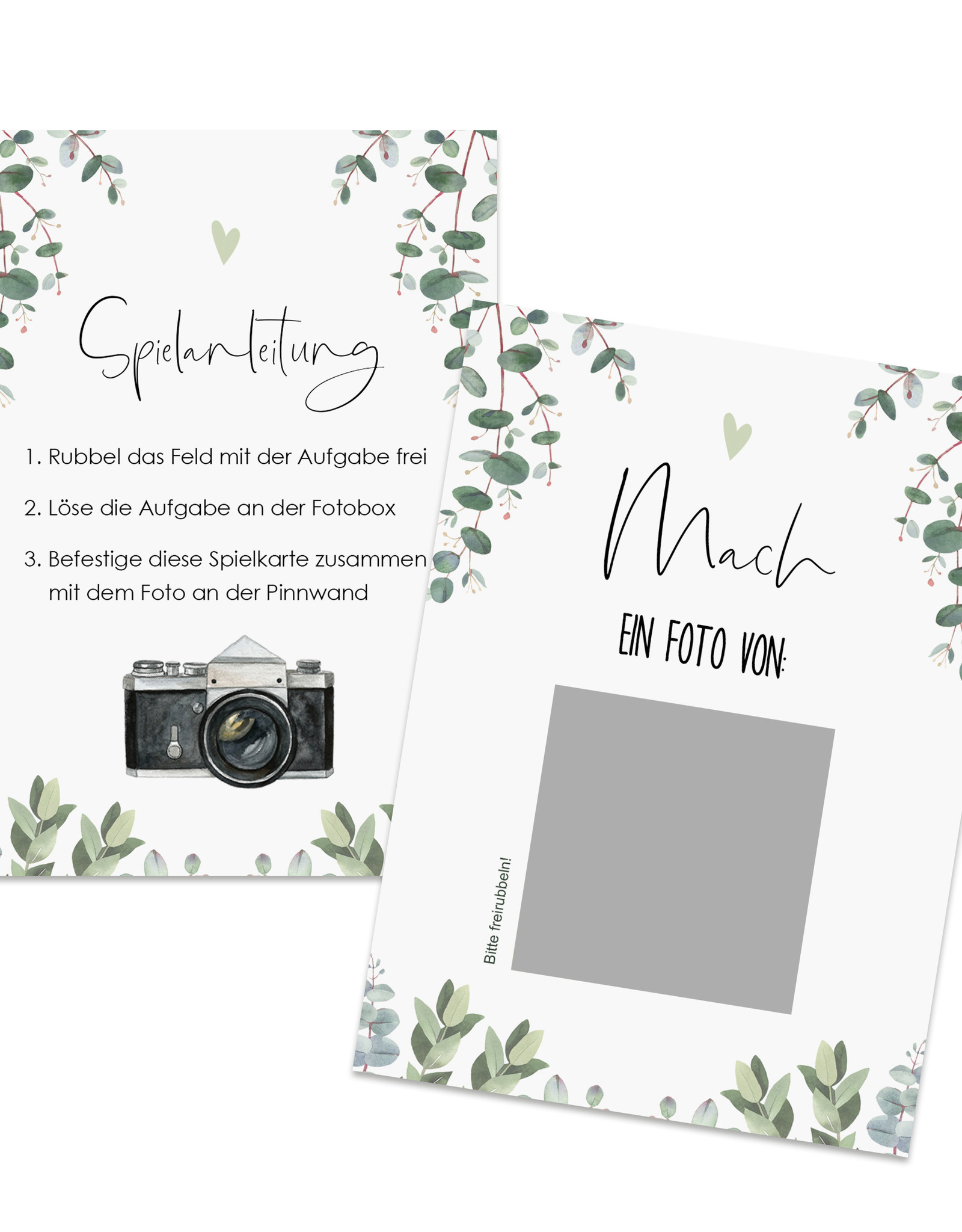 50 Fotoaufgaben Hochzeit zum Rubbeln EUCALYPTUS Rubbelkarten