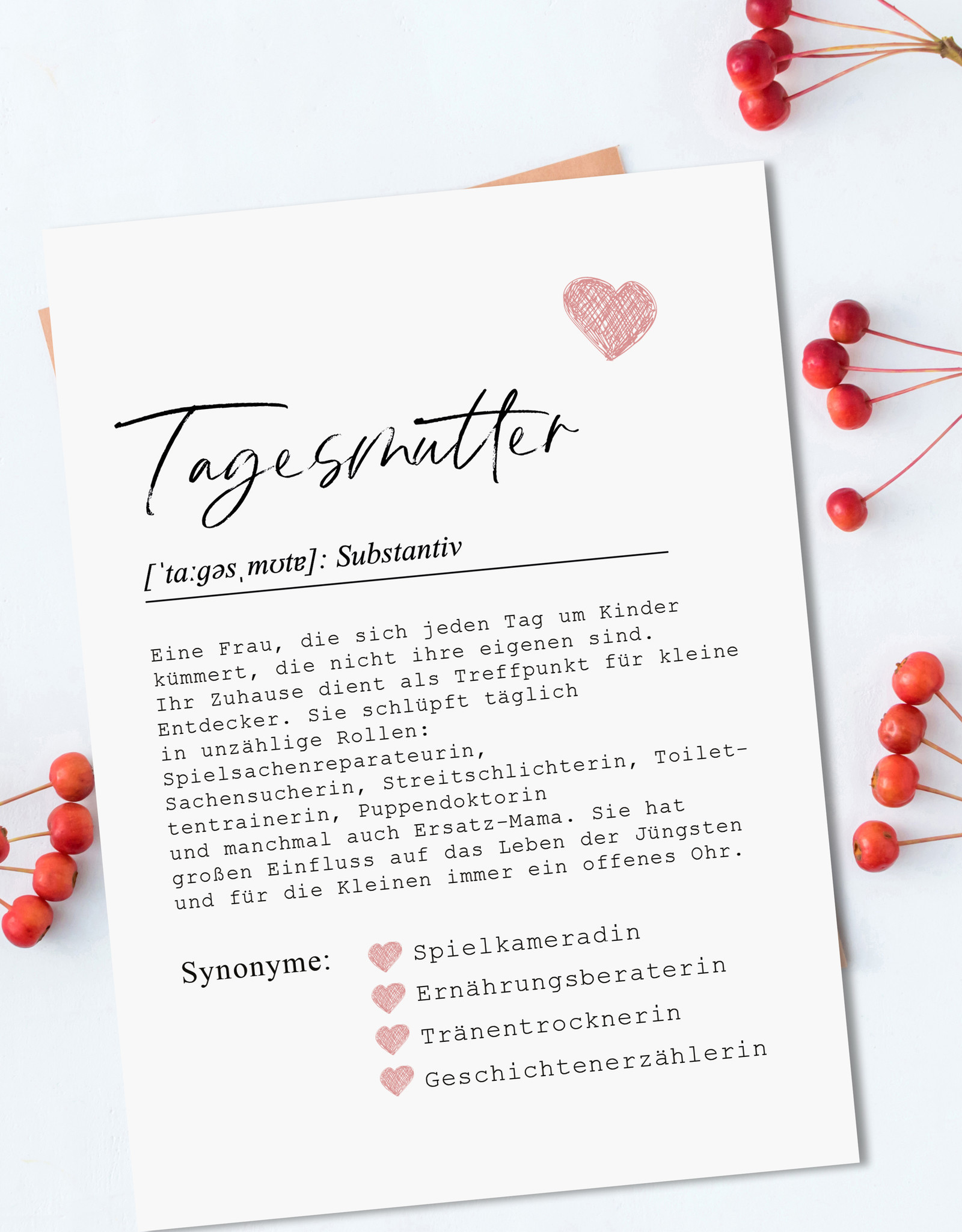 Postkarte Definition TAGESMUTTER Definition inkl. Briefumschlag Tagesmutter Geschenk Abschied