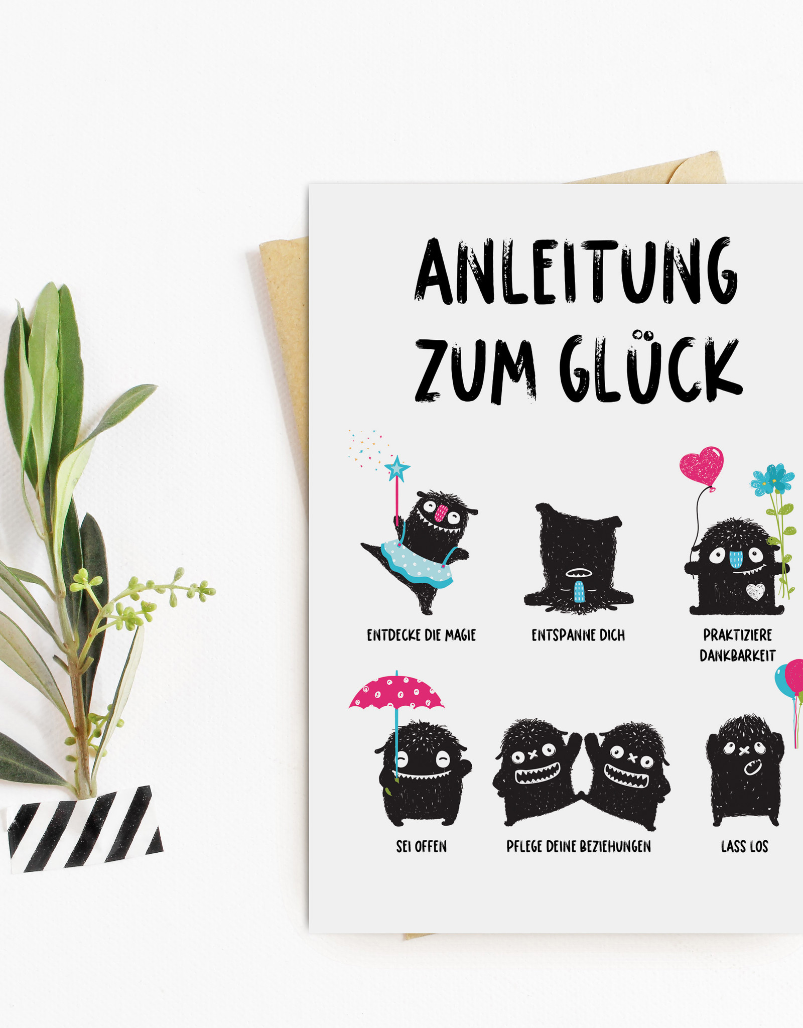 Postkarte Anleitung zum Glück Geschenk Freundin Postkarte Glück