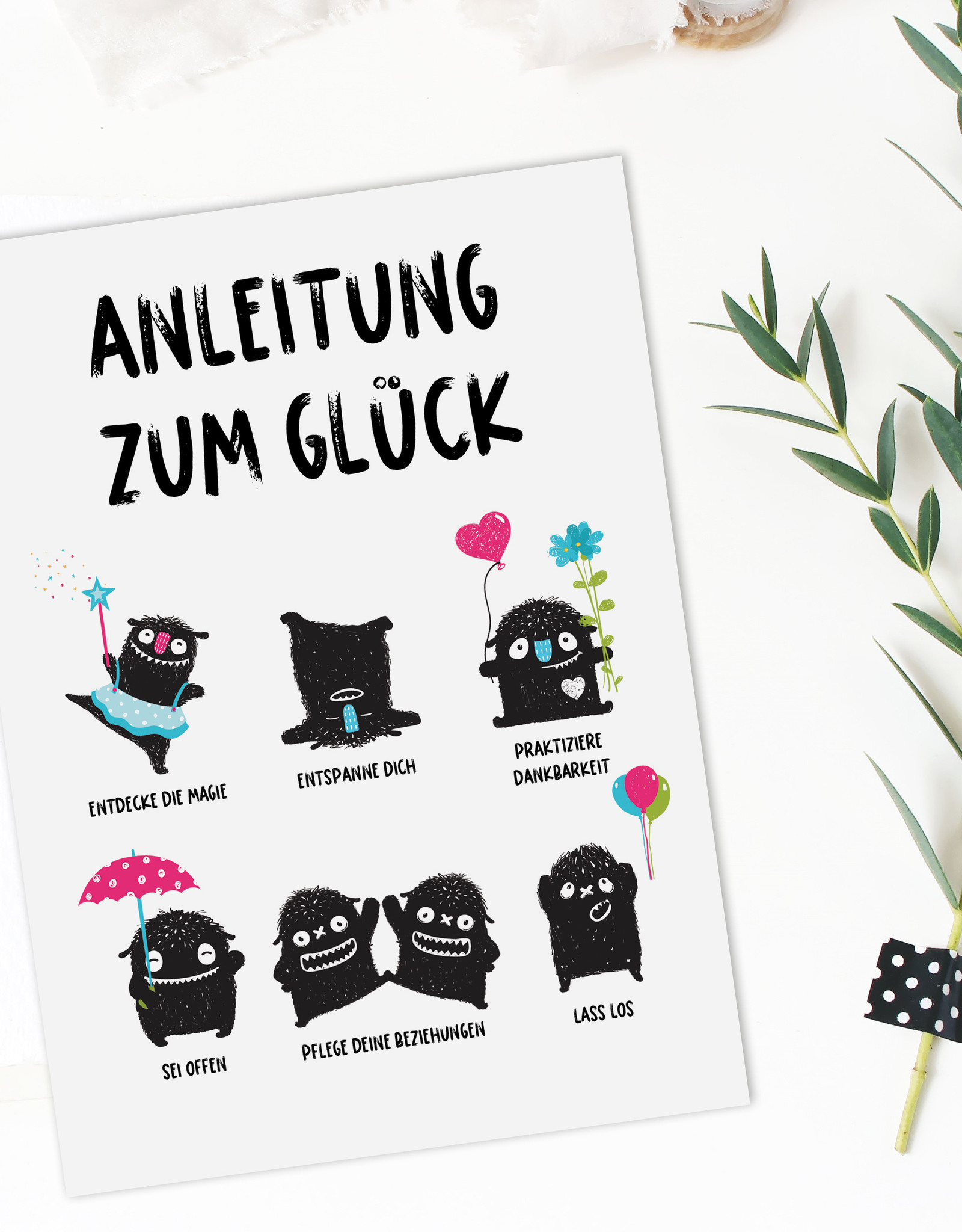 Postkarte Anleitung zum Glück Geschenk Freundin Postkarte Glück