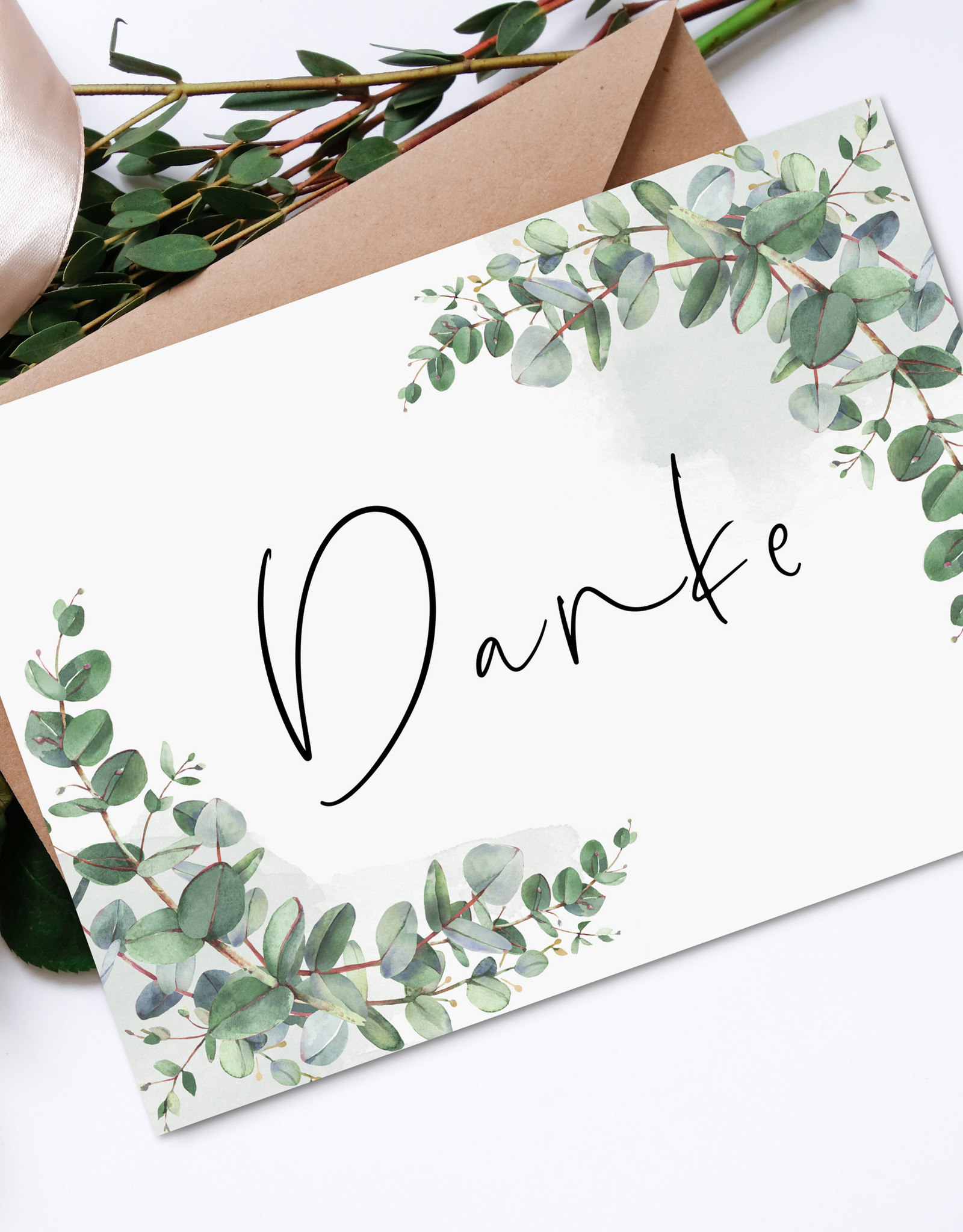 Postkarte Danke EUCALYPTUS, Danke Grußkarte, Karte Danke, Dankeskarte Hochzeit