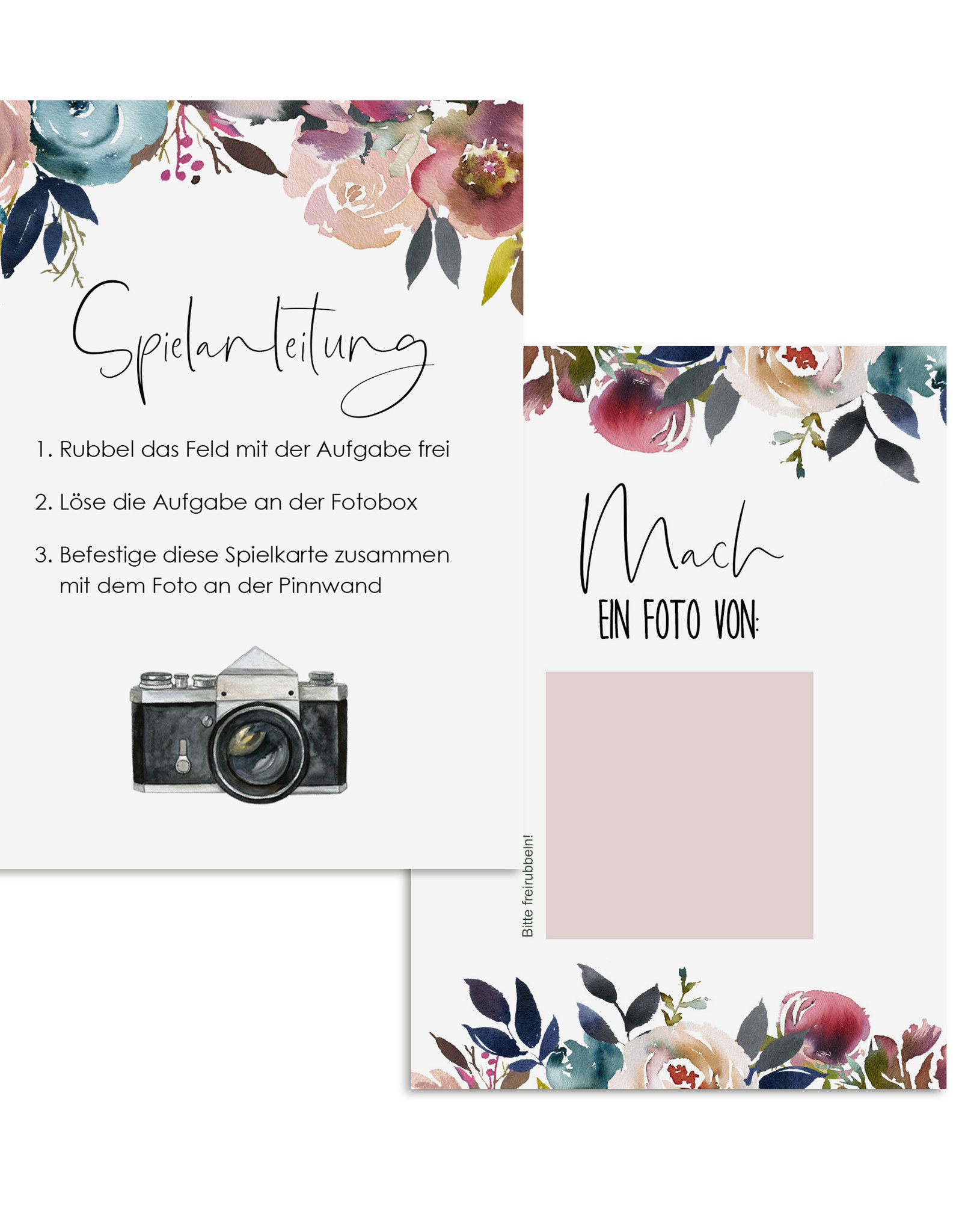 50 Fotoboxaufgaben zum Rubbeln "Boho Hochzeit!" Rubbelkarten