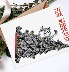 Weihnachtskarte Katze mit Weihnachtsbaum