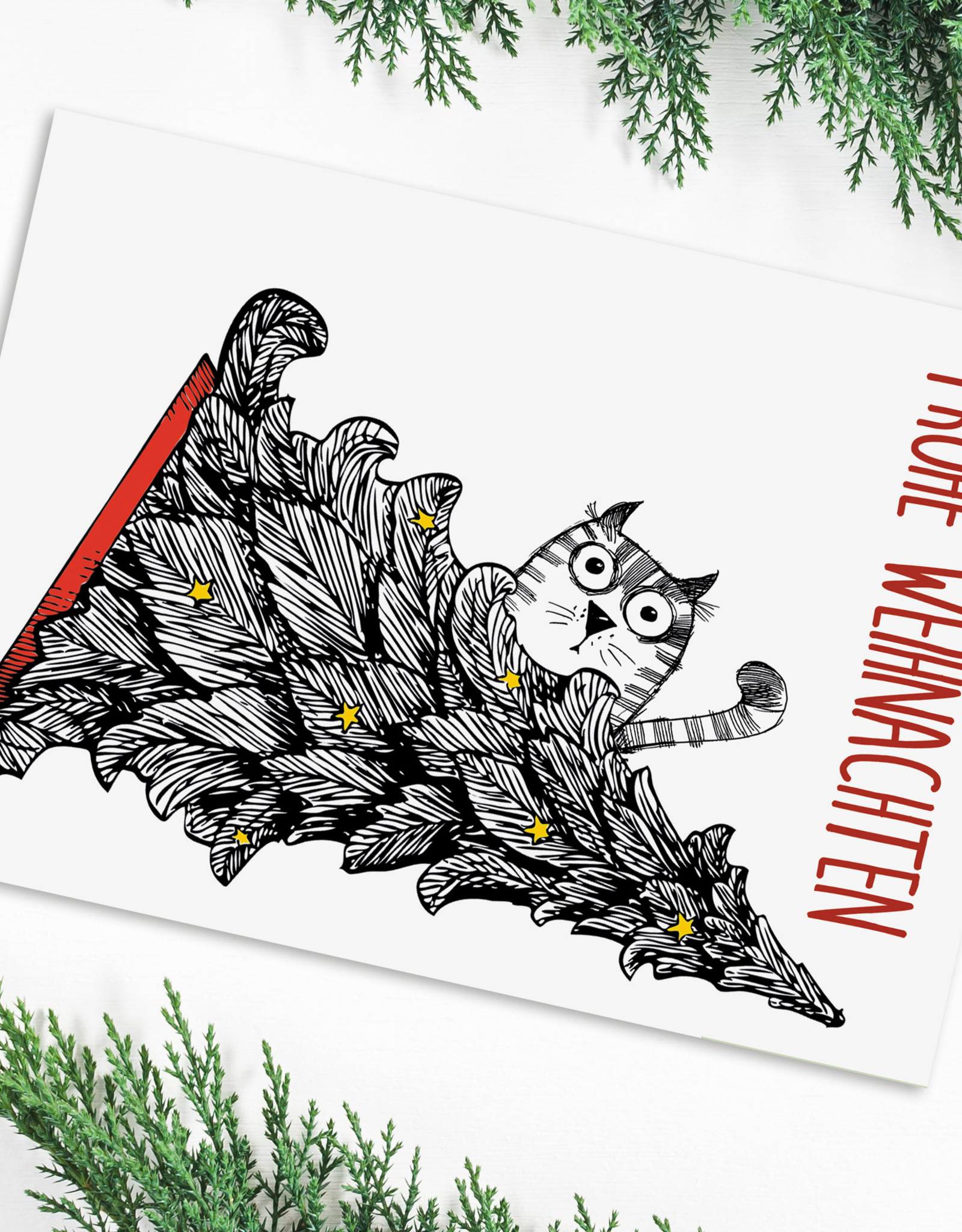 Weihnachtskarte Katze mit Weihnachtsbaum Postkarte Weihnachten Weihnachtskarte lustig