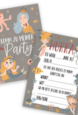 10 x Einladungskarten Kindergeburtstag MEERJUNGFRAU + 10 Tüten inkl. Sticker Mitgebsel Kindergeburtstag