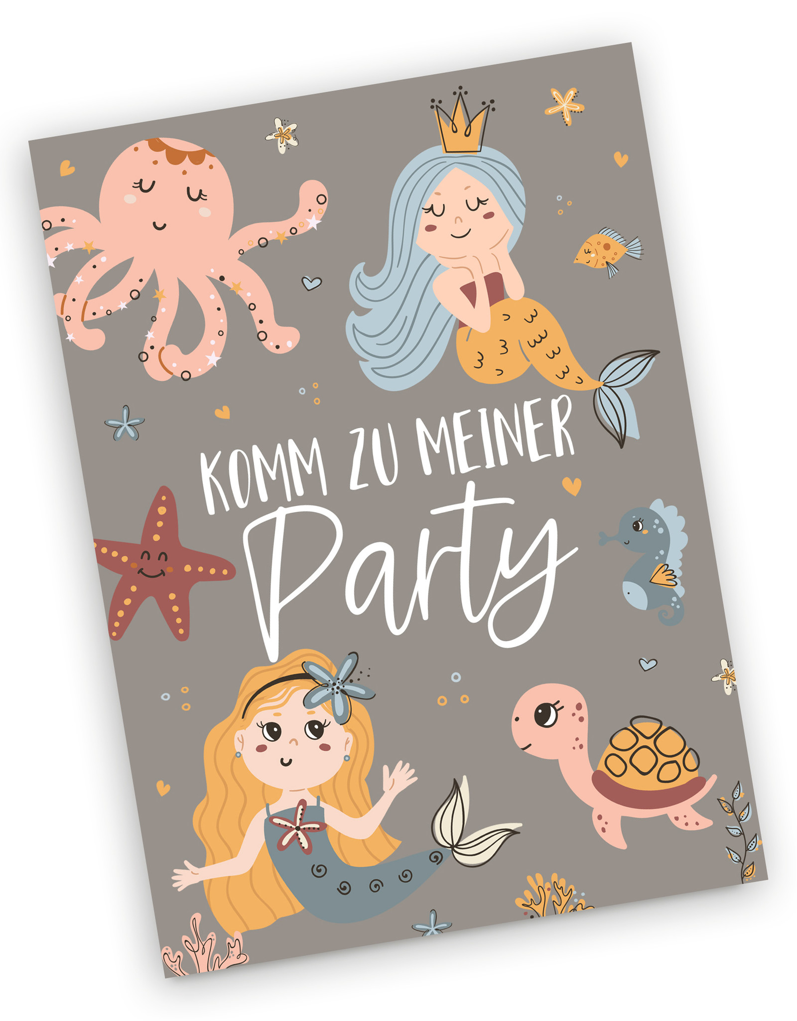 10 x Einladungskarten Kindergeburtstag MEERJUNGFRAU + 10 Tüten inkl. Sticker Mitgebsel Kindergeburtstag