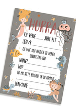 10 x Einladungskarten Kindergeburtstag MEERJUNGFRAU + 10 Tüten inkl. Sticker Mitgebsel Kindergeburtstag