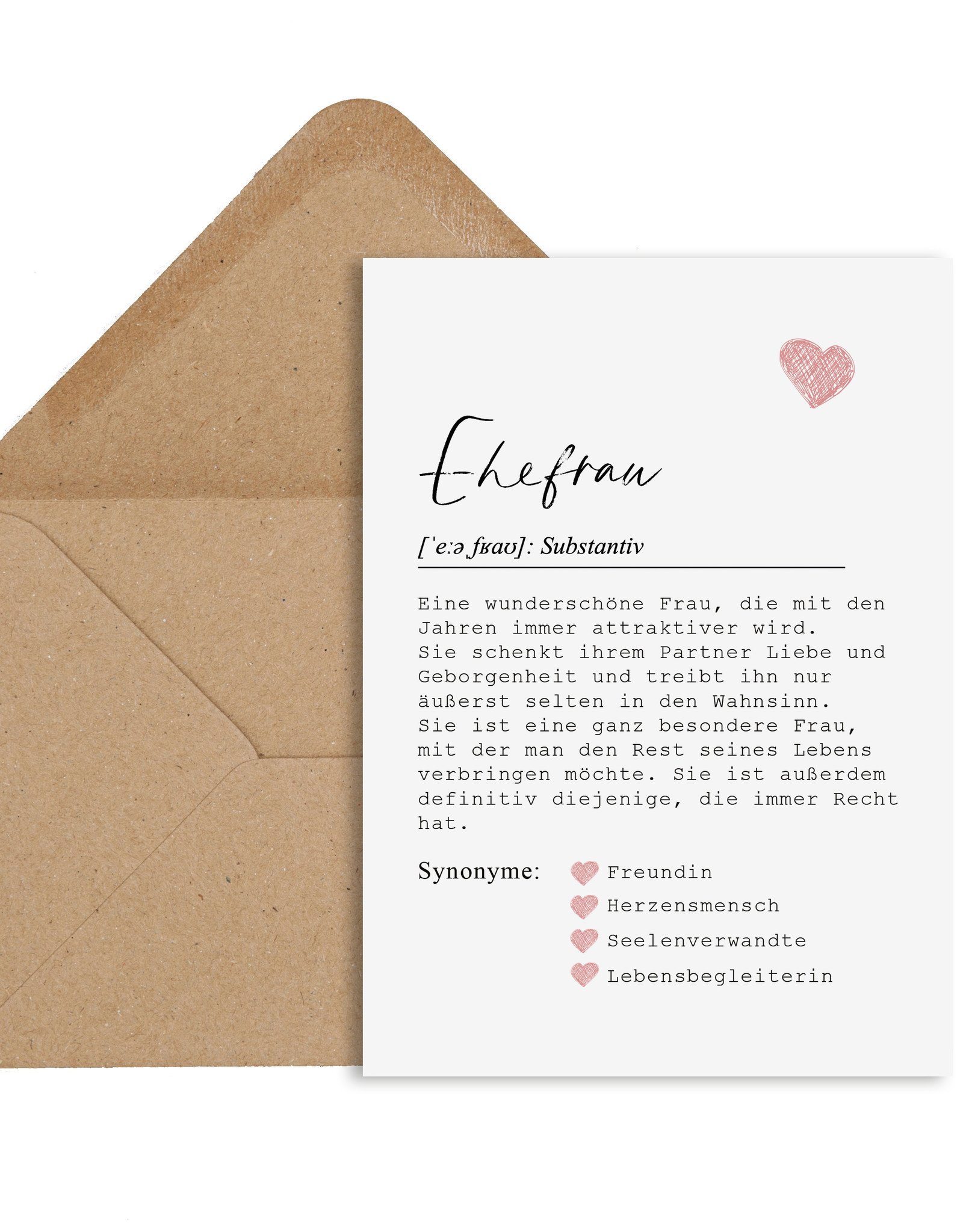 Postkarte EHEFRAU inkl. Briefumschlag Ehefrau Geschenk Definition Ehefrau Karte