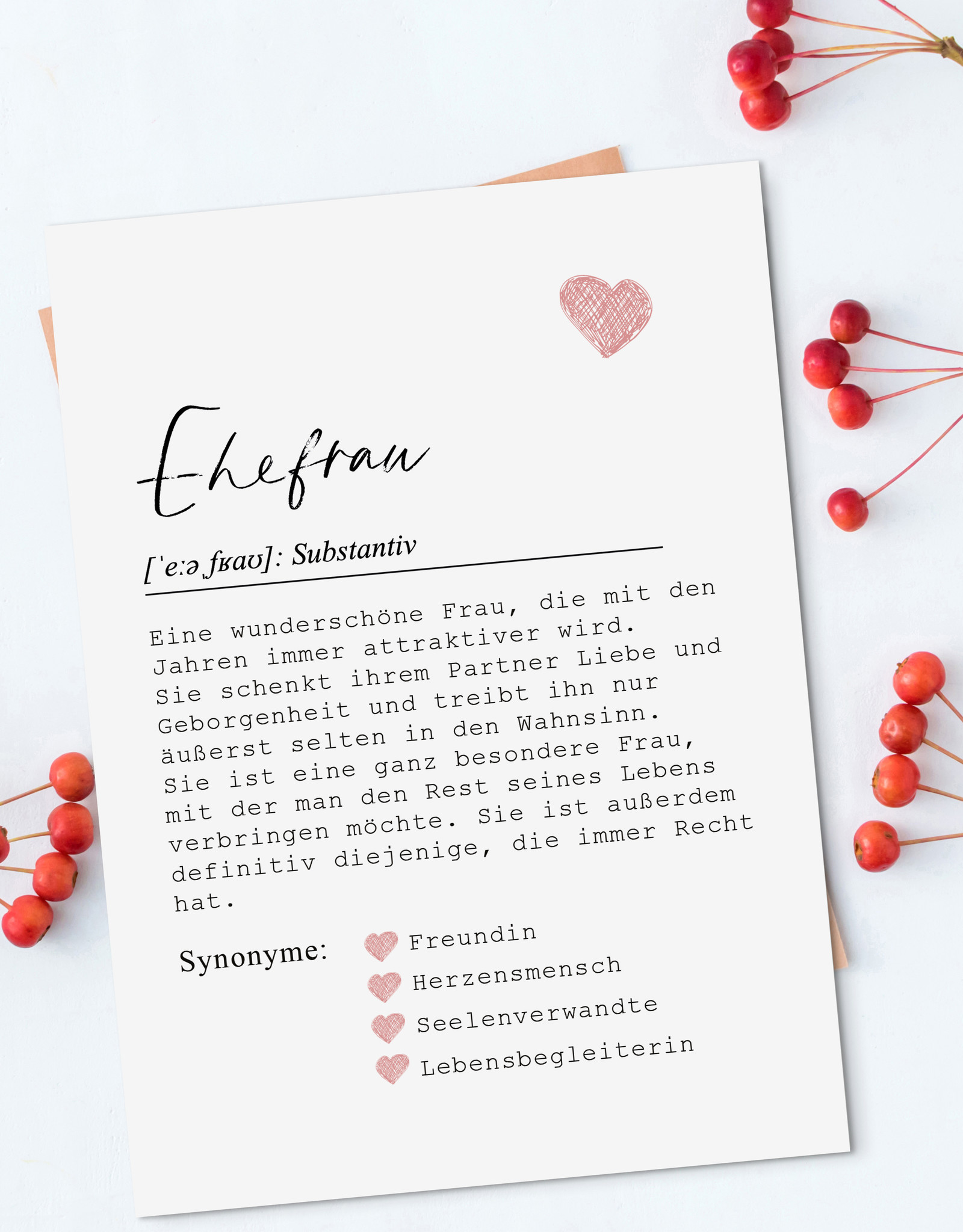 Postkarte EHEFRAU inkl. Briefumschlag Ehefrau Geschenk Definition Ehefrau Karte