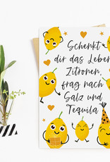 Postkarte Zitronen Tequila Geschenk Freundin Mädelsabend