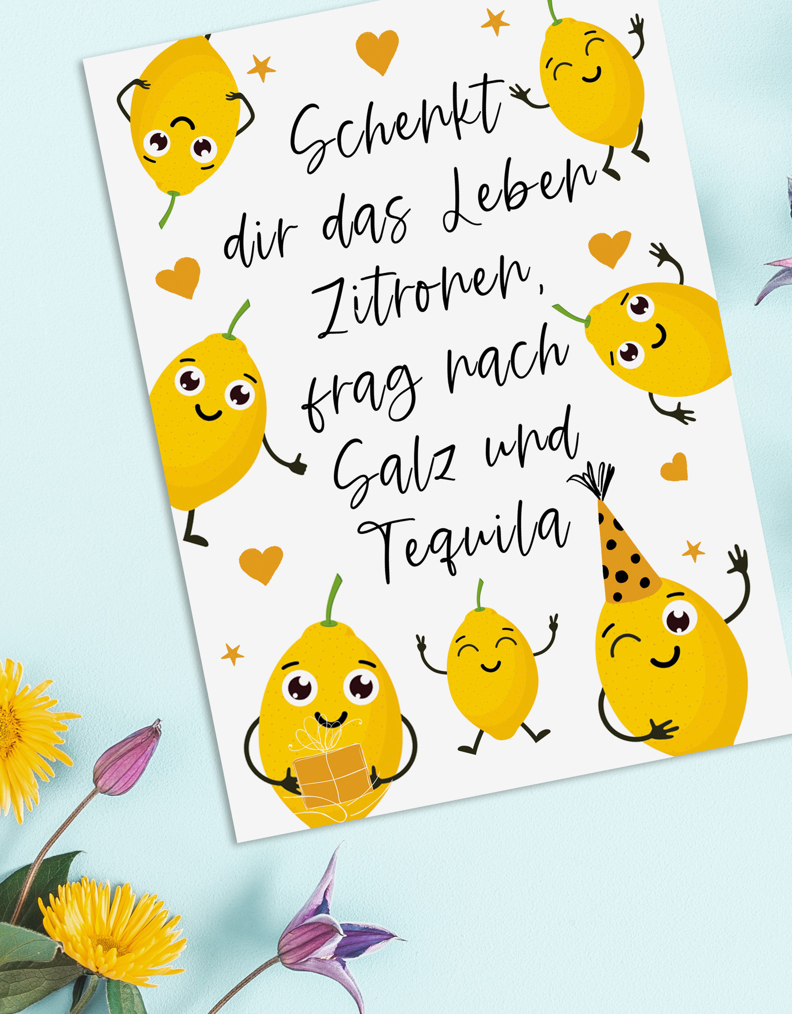 Postkarte Zitronen Tequila Geschenk Freundin Mädelsabend
