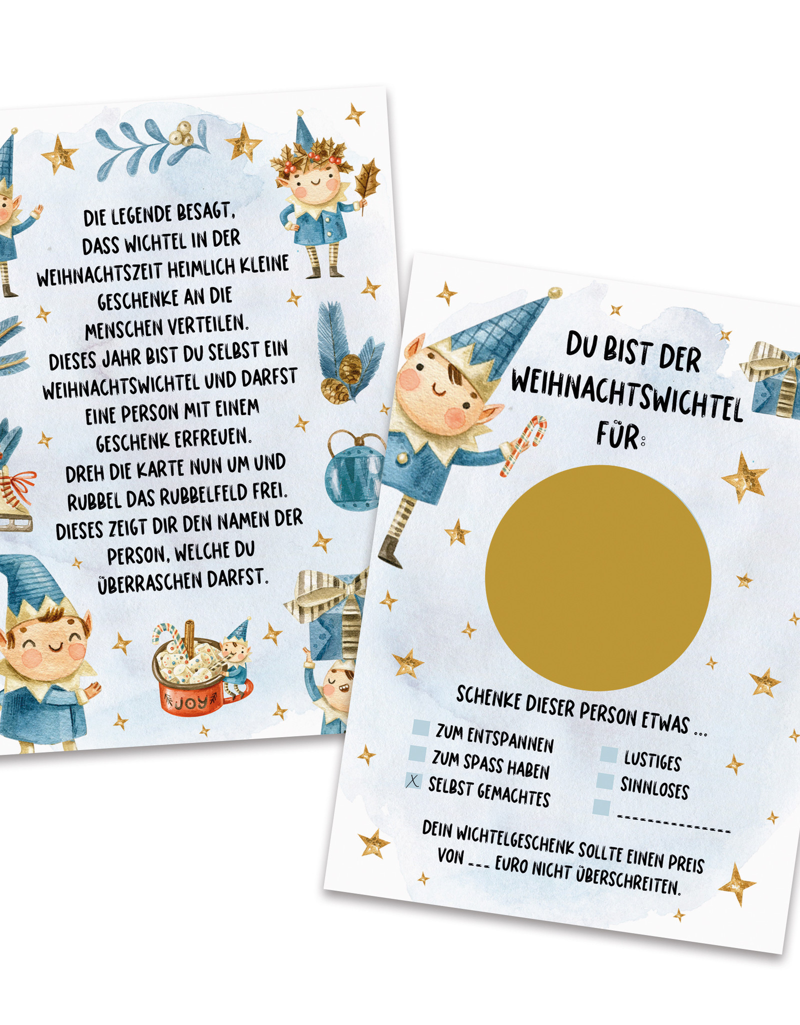 5 x Rubbelkarten Wichteln Weihnachten Wichtelgeschenk Wichtelspiel