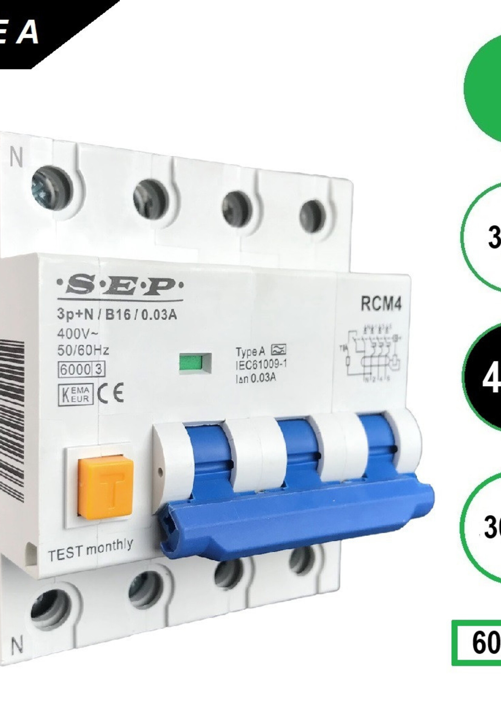Aardlekautomaat RCM4 3p+n B40 30mA 6kA