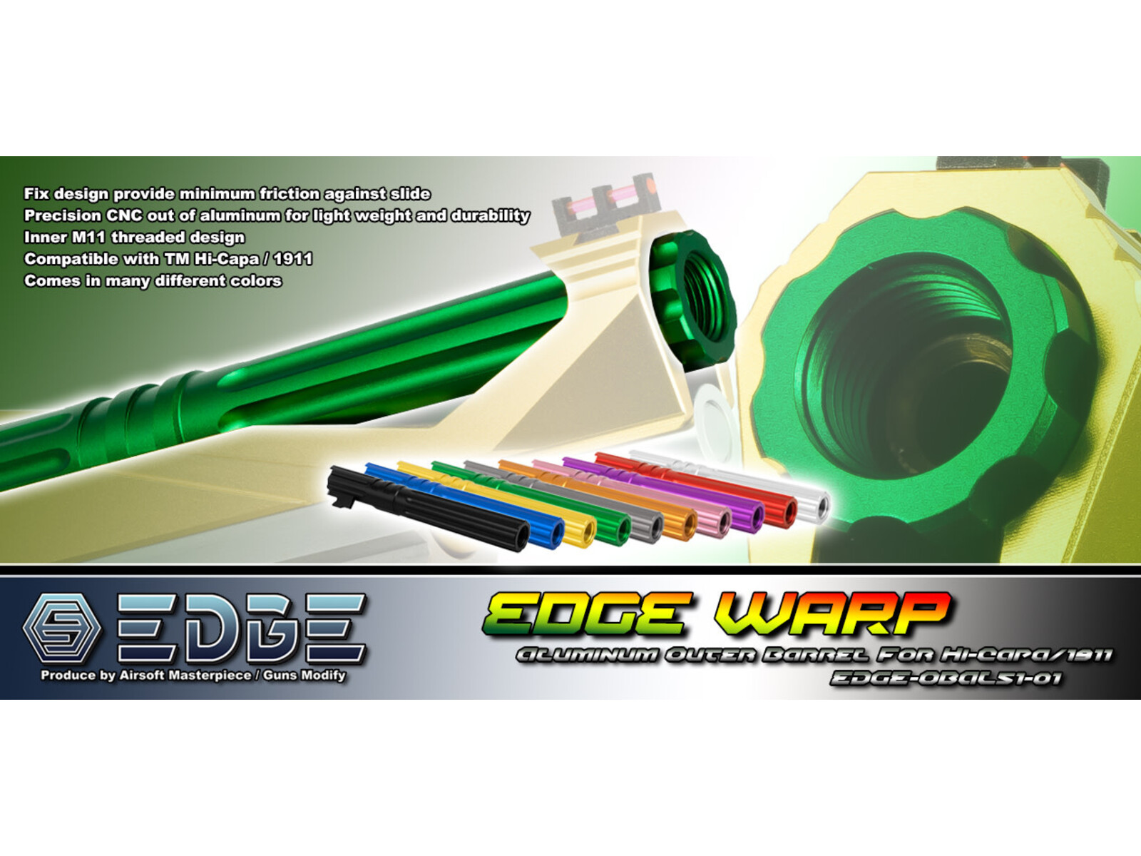 Edge Customs Edge Customs “WARP” Aluminum Outer Barrel for Hi-CAPA 5.1