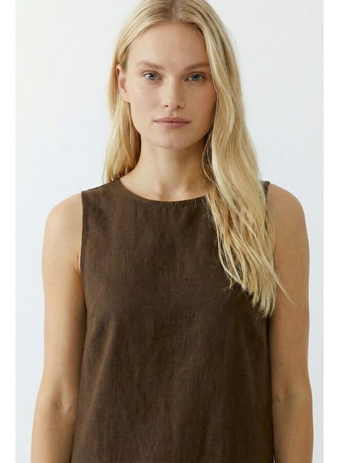 OUI Linnen Jurk Bruin 97177
