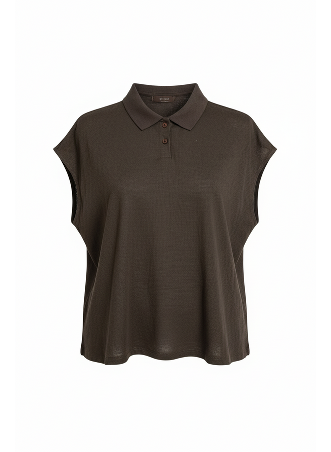 Oui Linnen Polo Bruin 97224