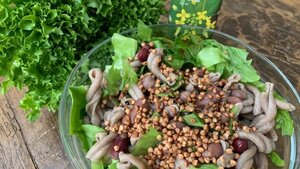 Bladgroene sorghum pasta salade