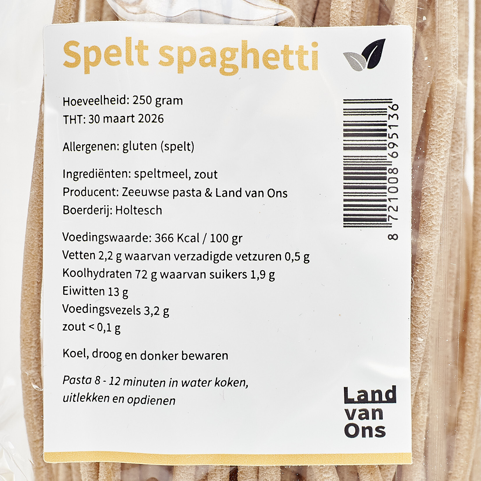 Spaghetti : lange pasta van speltmeel