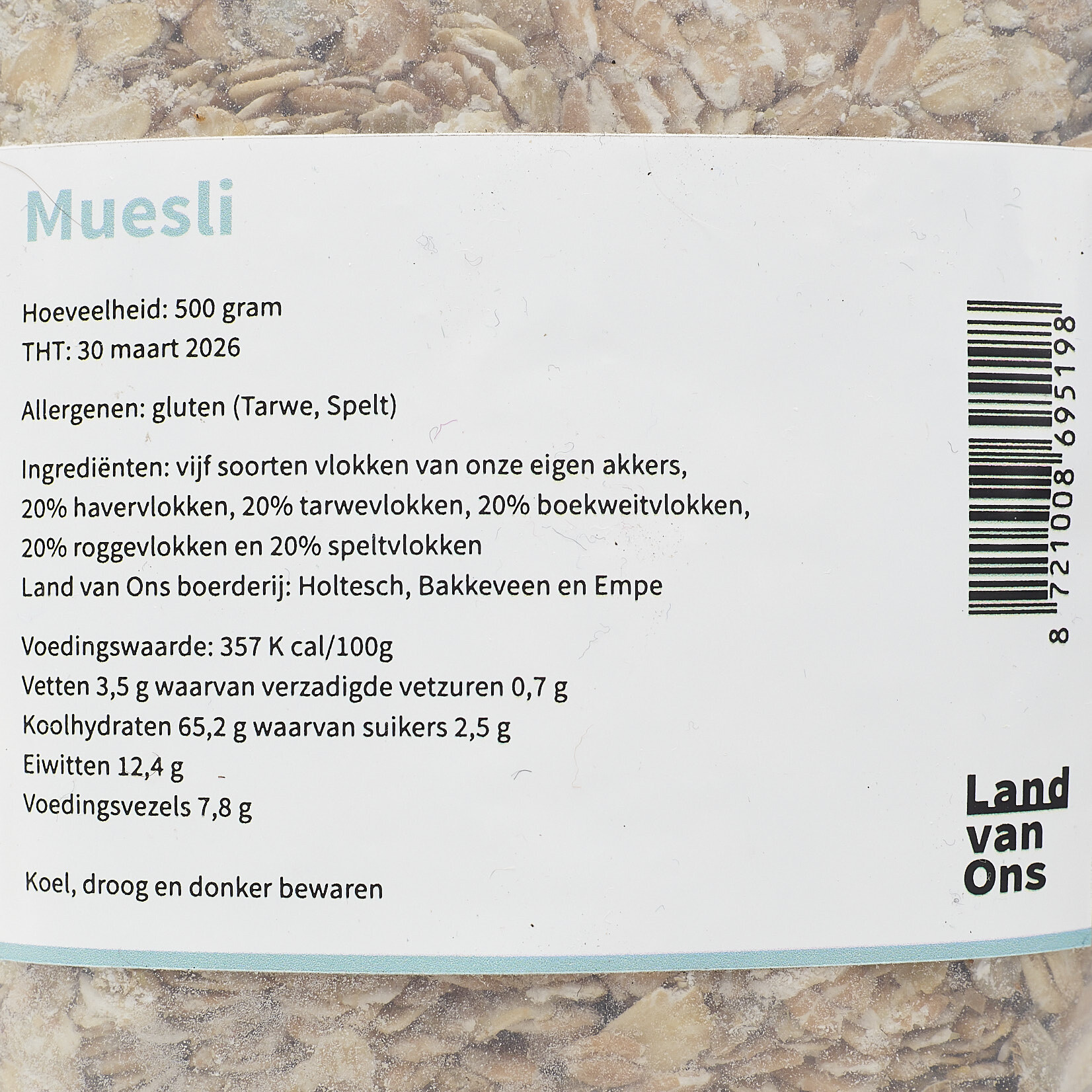 Muesli van tarwe, spelt, rogge, haver en boekweit