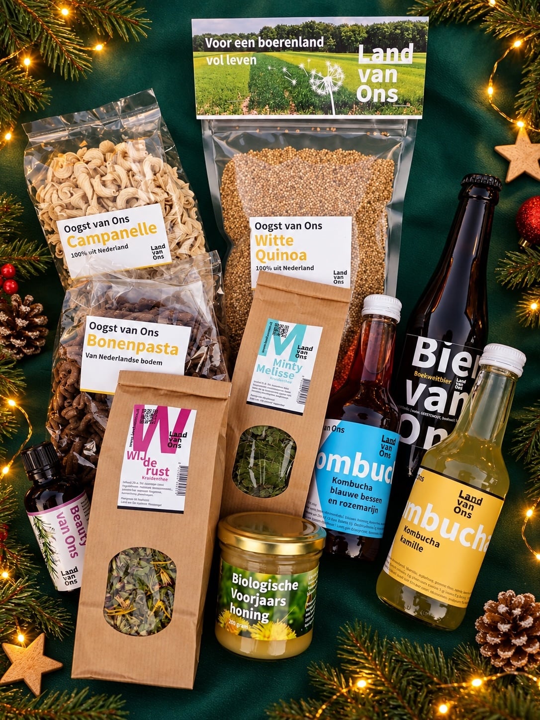 Duurzame kerstpakketten van Land van Ons met biologische producten