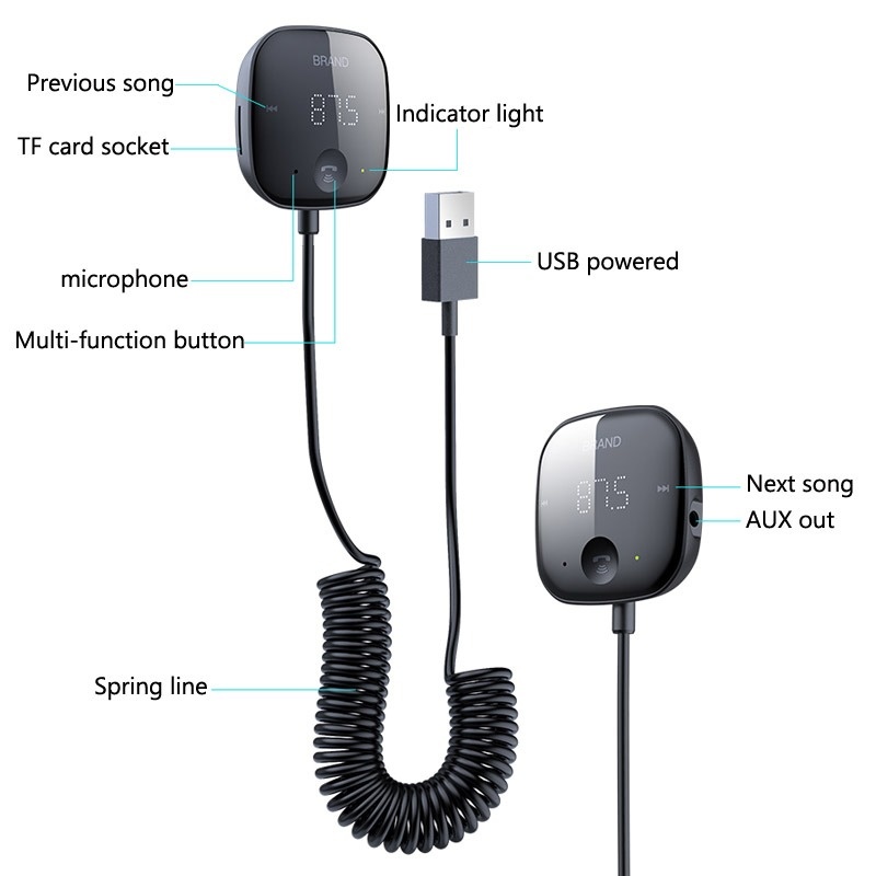 Bluetooth FM Transmitter voor in de auto - ZT – Handsfree bellen carkit met  AUX / SD