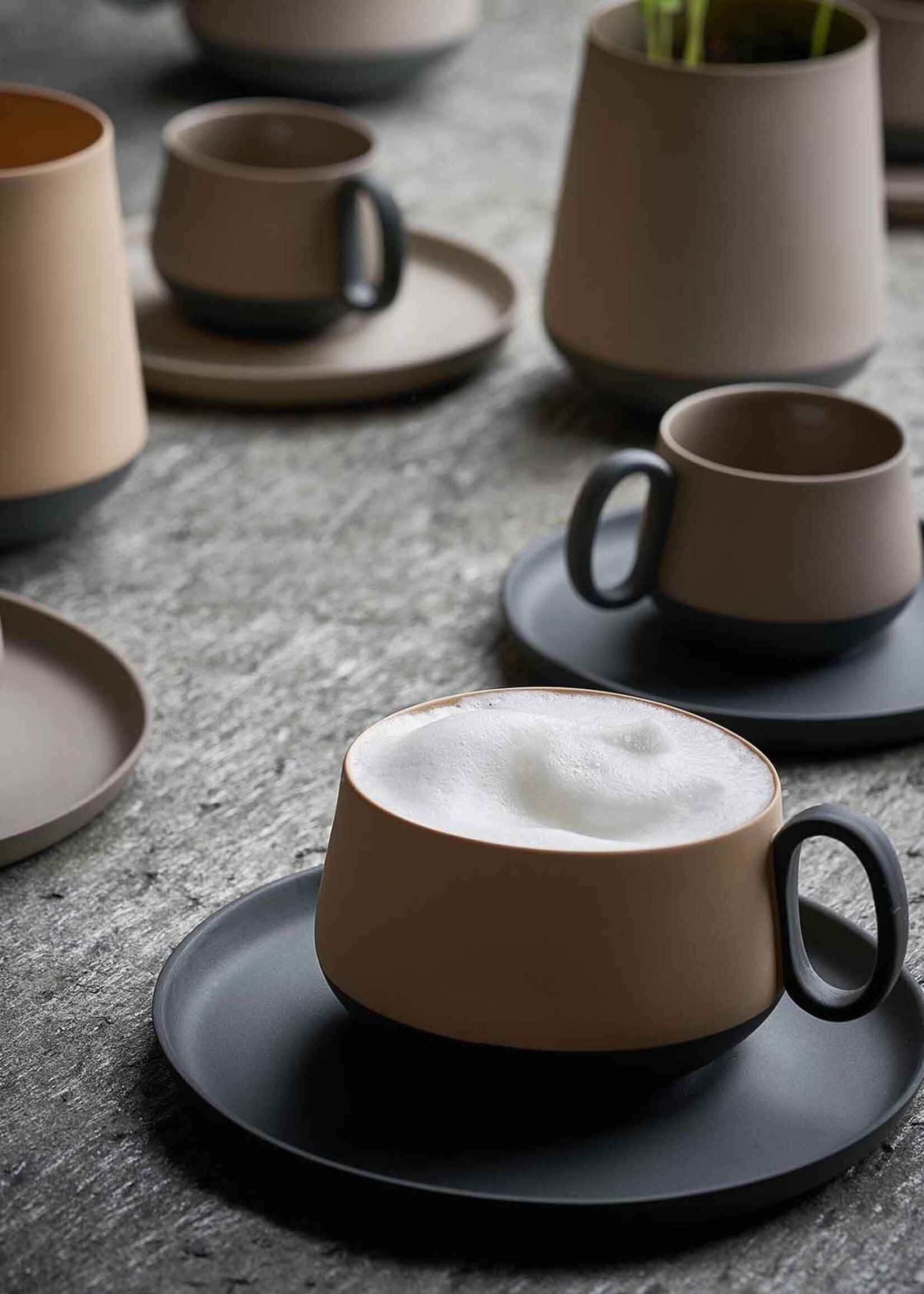 Esma Dereboy Tube Tea Cup Porcelain - Black&Rock- Esma Dereboy 11x8.5x5.5cm