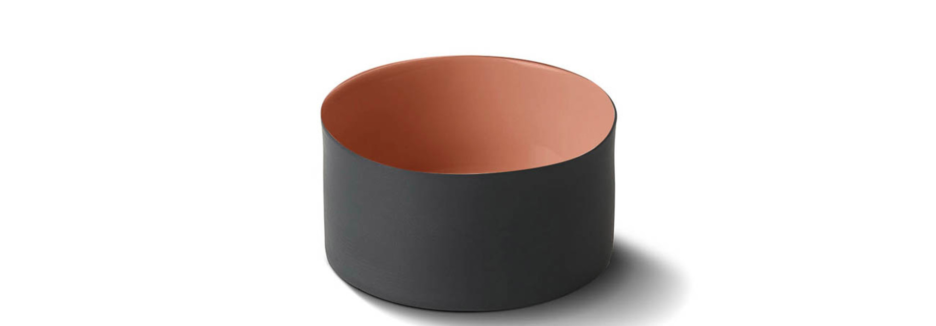 Round Cylinder Medium Bowl Black& Coral 12X12X5