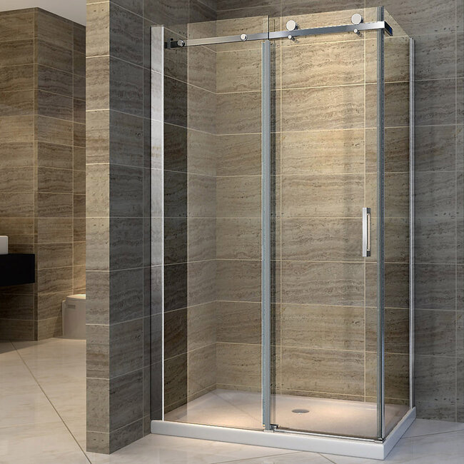 Douchecabine 8mm Helder Glas met Zijwand - 90 x 120 x 195 cm - Chroom