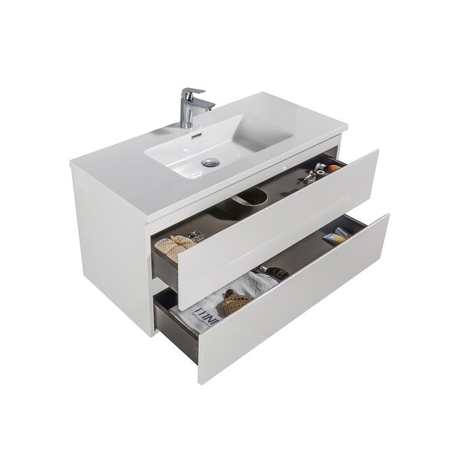 Badkamermeubel met Wastafel - 100 cm - Hoogglans Wit