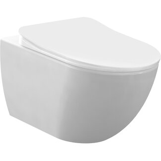 Randloos Hangtoilet met Verborgen Bevestiging en Toiletzitting – Mat Wit – Soft-Close & Quick-Release