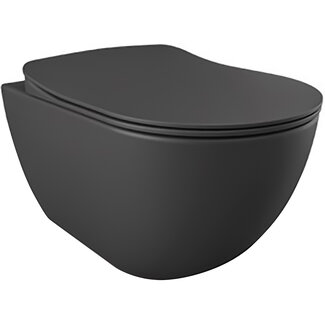 Randloos Hangtoilet met Verborgen Bevestiging en Toiletzitting – Mat Antraciet – Soft-Close & Quick-Release